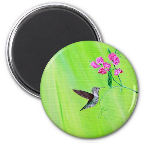 Hummingbird and Sweet Peas Painting Magnet