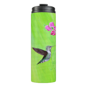 Hummingbird and Sweet Peas Painting Thermal Tumbler