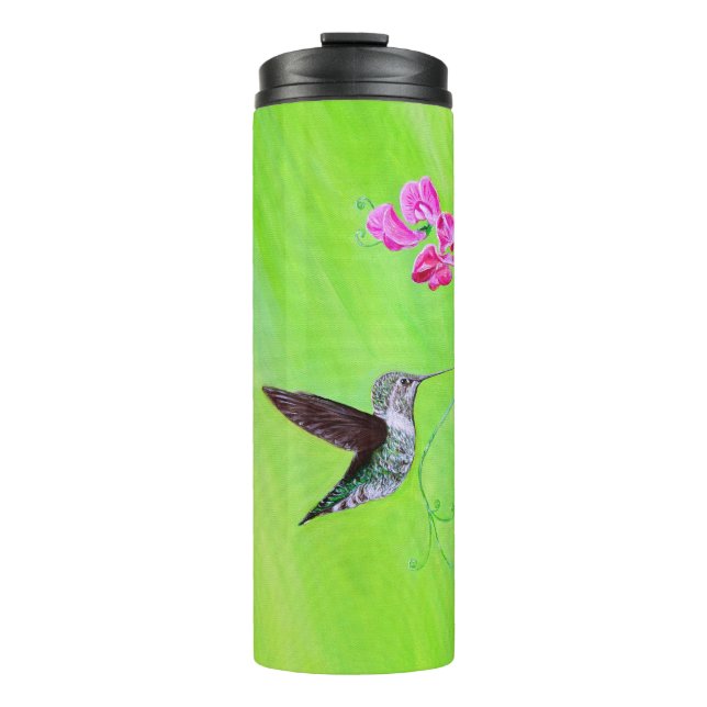 Hummingbird and Sweet Peas Painting Thermal Tumbler (Front)