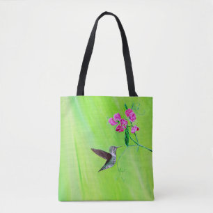 Hummingbird and Sweet Peas Painting Tote Bag
