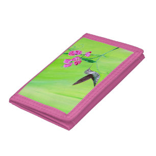 Hummingbird and Sweet Peas Painting Tri-fold Wallet