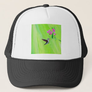 Hummingbird and Sweet Peas Painting Trucker Hat