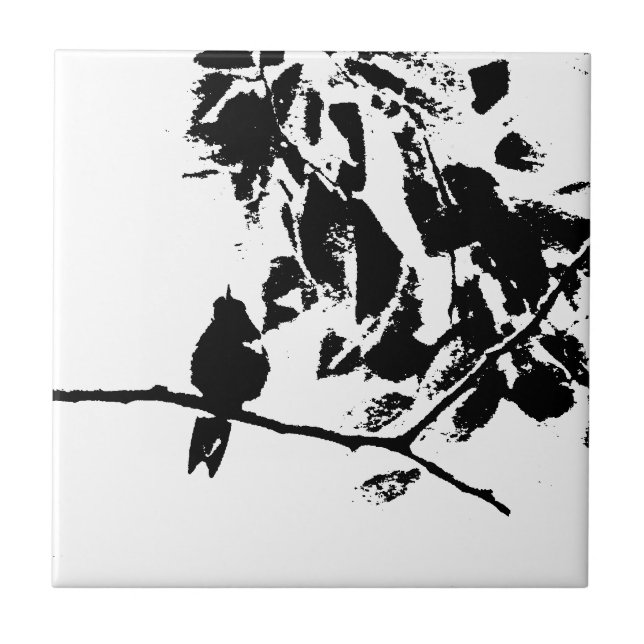 Hummingbird and Tree Branches Silhouette Tile (Front)