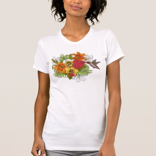 Hummingbird and tropical bouquet T_Shirt
