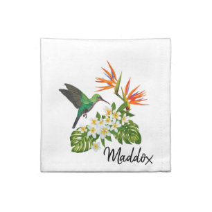 Hummingbird and Tropical Flowers Cloth Napkin
