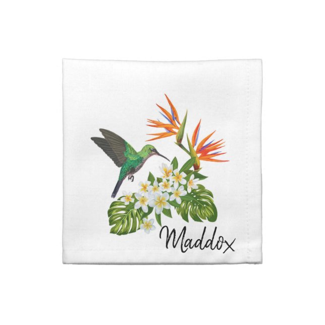 Hummingbird and Tropical Flowers Cloth Napkin (Quarter Fold)