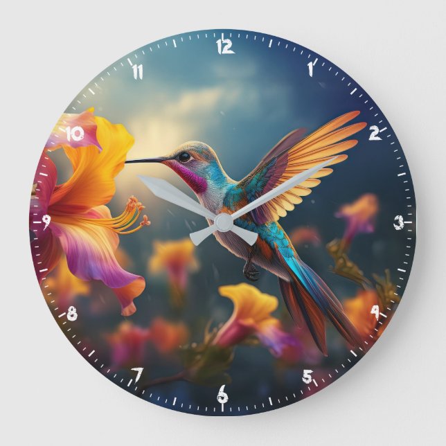 Hummingbird And Trumpet Flower Naturalism Large Clock (Front)
