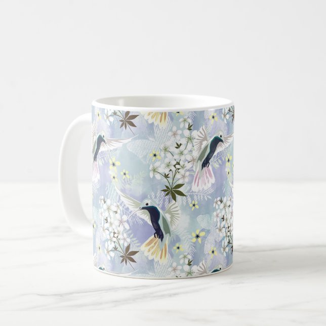 Hummingbird and white flowers coffee mug (Front Left)