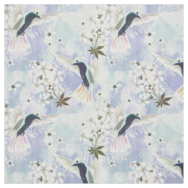 Hummingbird and white flowers fabric (Swatch)