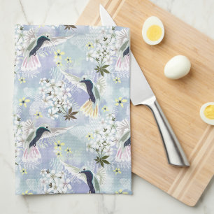 Hummingbird and white flowers kitchen towel