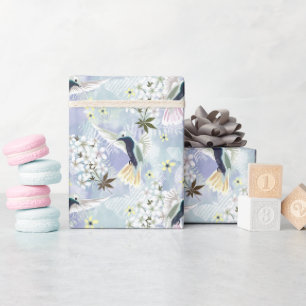 Hummingbird and white flowers wrapping paper