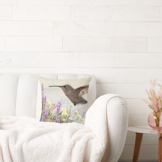 Hummingbird and Wildflowers Digital Art  Accent Pi Throw Pillow (Couch)