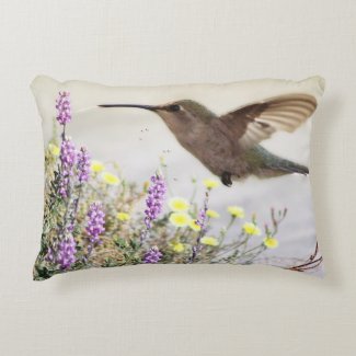 Hummingbird and Wildflowers Digital Art  Accent Pillow