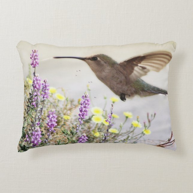 Hummingbird and Wildflowers Digital Art  Accent Pillow (Front)