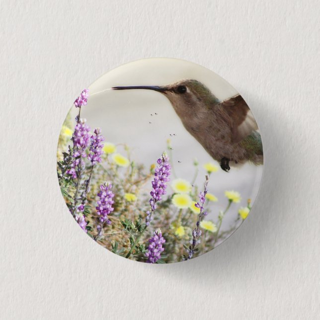 Hummingbird and Wildflowers Digital Art Button (Front)