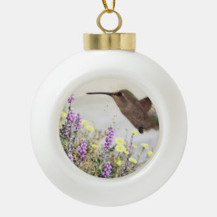 Hummingbird and Wildflowers Digital Art Ceramic Ball Christmas Ornament