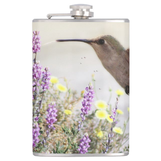 Hummingbird and Wildflowers Digital Art Flask (Front)
