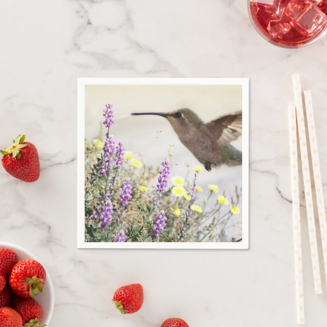 Hummingbird and Wildflowers Digital Art Napkins (Insitu)