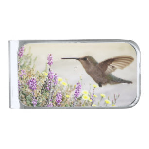 Hummingbird and Wildflowers Digital Art Silver Finish Money Clip