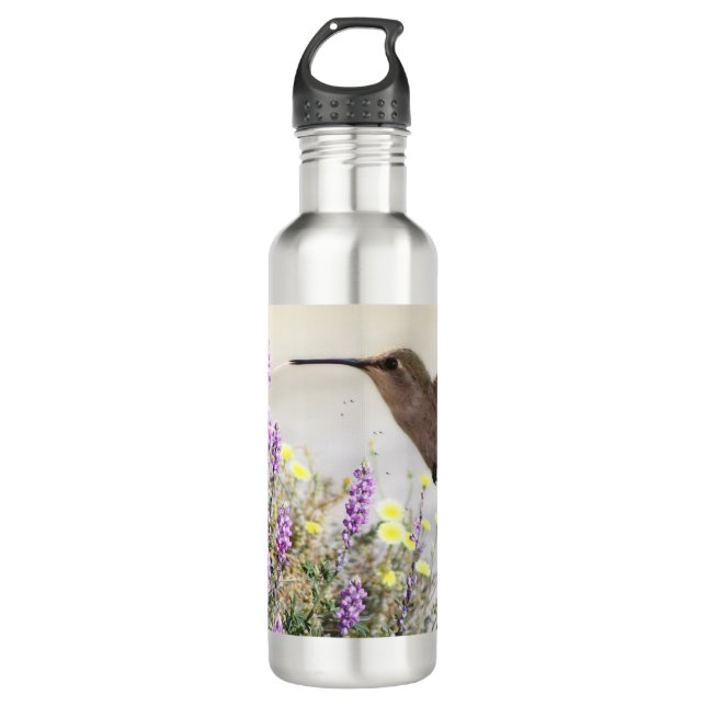 Hummingbird and Wildflowers Digital Art Stainless Steel Water Bottle (Front)