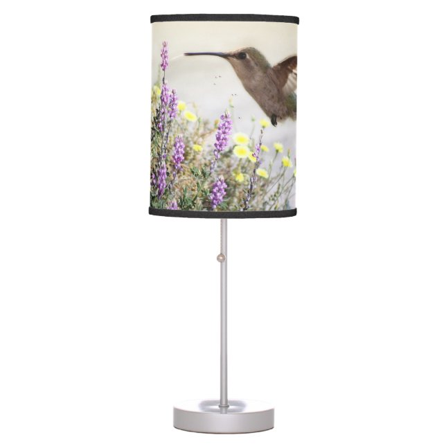 Hummingbird and Wildflowers Digital Art Table Lamp (Front)