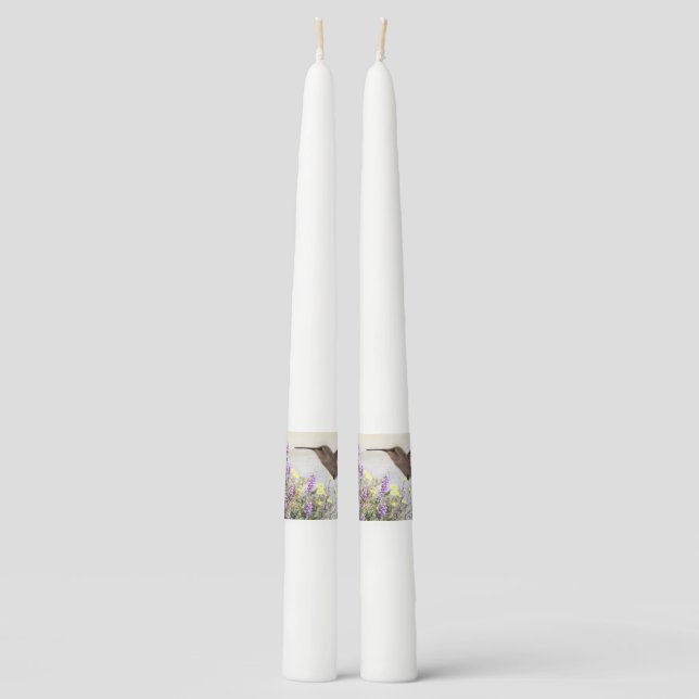 Hummingbird and Wildflowers Digital Art Taper Candle (Front)