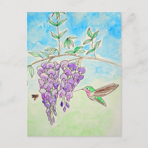 Hummingbird and Wisteria Painting Postcard