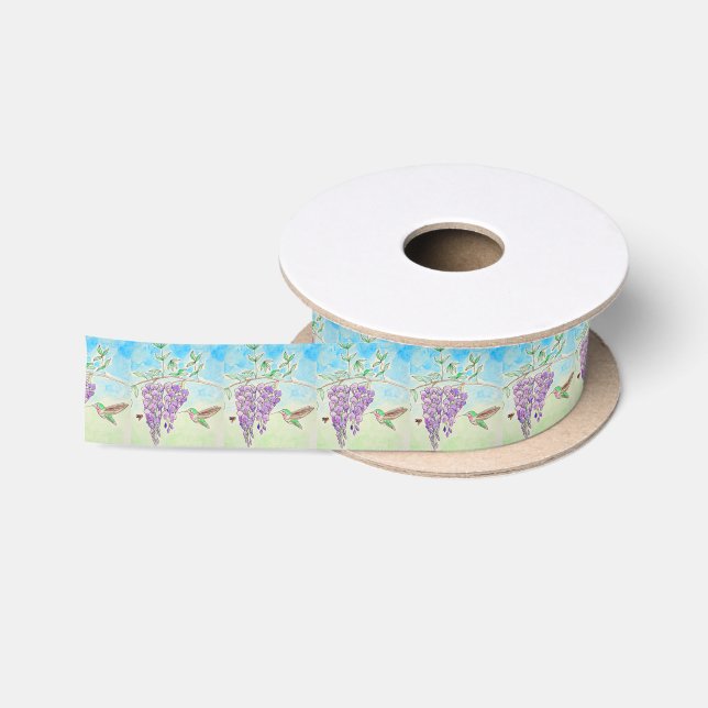 Hummingbird and Wisteria Painting Satin Ribbon (Spool)