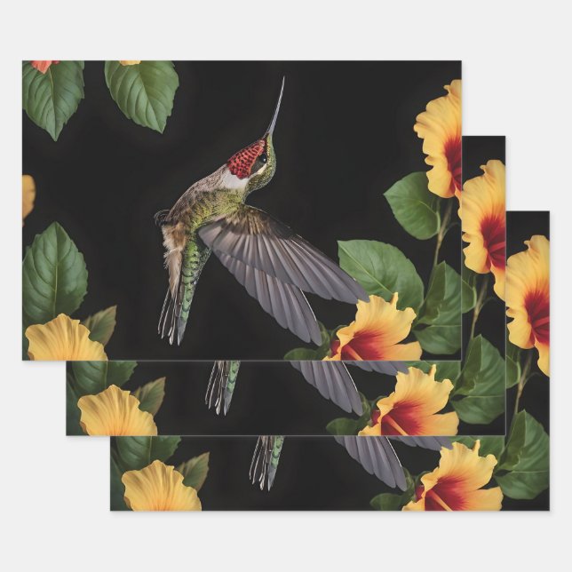 Hummingbird And Yellow Hibiscus, Wrapping Paper Sheets (Set)