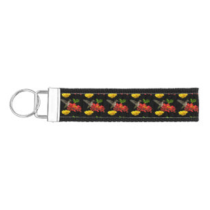 Hummingbird and Zinnia Flowers Wrist Keychains