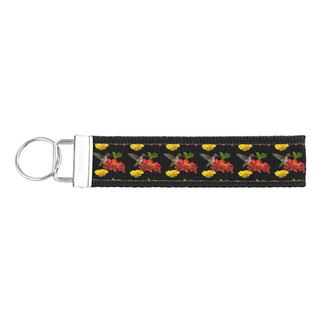 Hummingbird and Zinnia Flowers Wrist Keychains (Keys on Left)