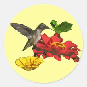 Hummingbird and Zinnias Classic Round Sticker