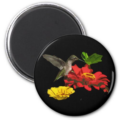 Hummingbird and Zinnias Magnet