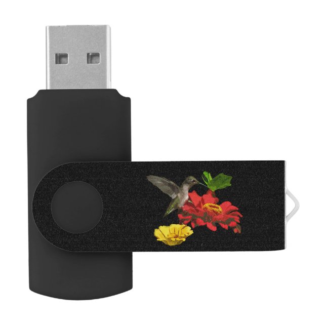 Hummingbird and Zinnias Swivel USB 2.0 Flash Drive (Opened)