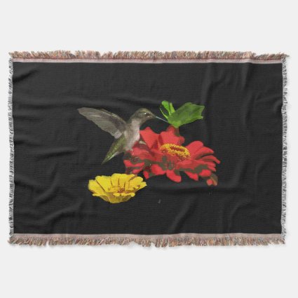 Hummingbird and Zinnias Throw Blanket