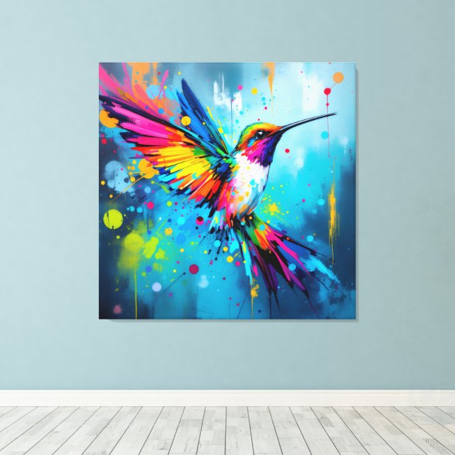 Hummingbird Art Canvas Print (Insitu(Wood Floor))