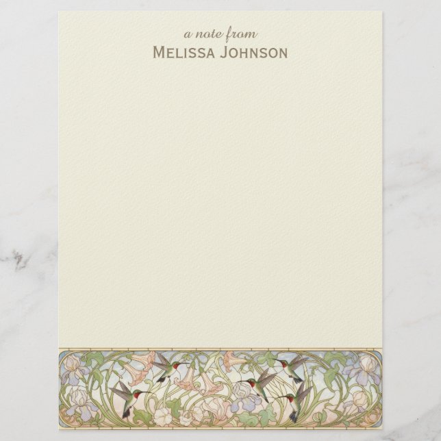 Hummingbird Art Nouveau Personalized Name Letterhead (Front)