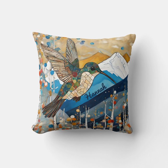 Hummingbird Art Nouveau  Throw Pillow (Front)