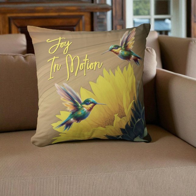 Hummingbird Art & Sunflower Photography Mix Throw Pillow (Template and design on both sides of pillow.)