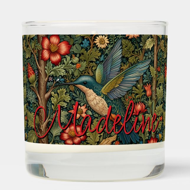 Hummingbird artwork bohemian floral greenery  scented candle (Right)