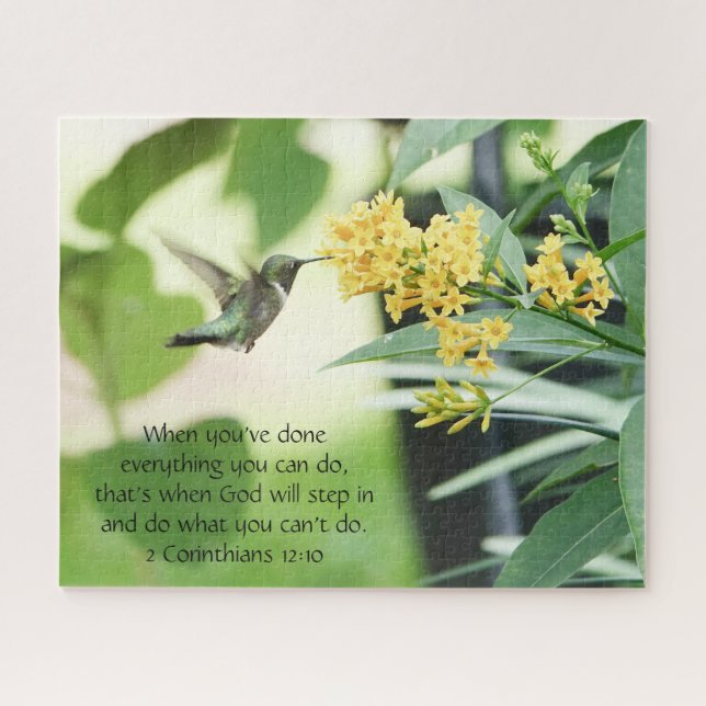 Hummingbird at Blossoms, Scripture Verse  Jigsaw Puzzle (Horizontal)