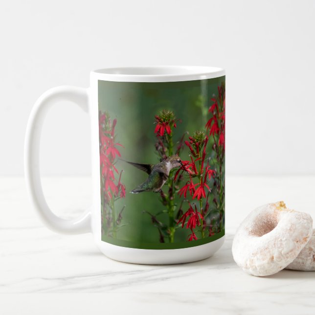 Hummingbird At Cardinal Flower Coffee Mug (With Donut)