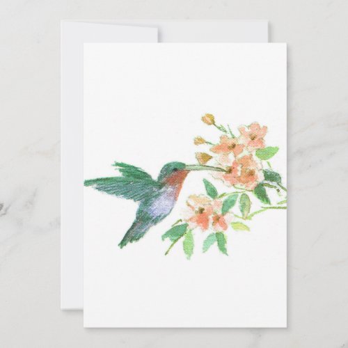 Hummingbird at flowers thank you card