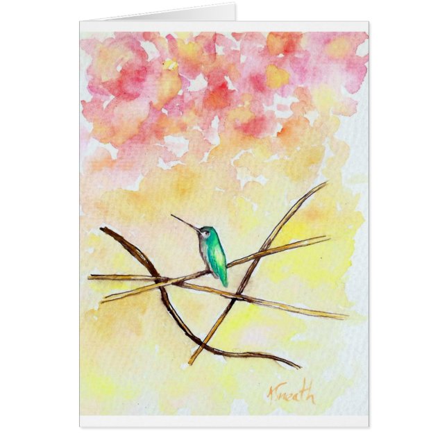 Hummingbird at Sunset Painting Greeting Card (Front)