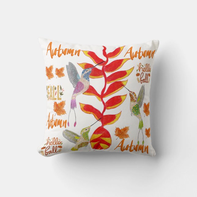 Hummingbird Autumn /Fall  Throw Pillow (Front)