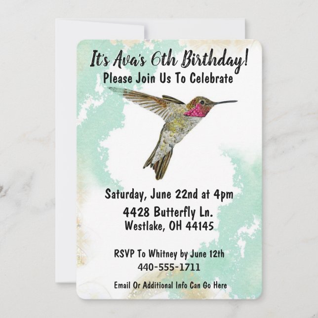 Hummingbird Ayre Party Invitation (Front)
