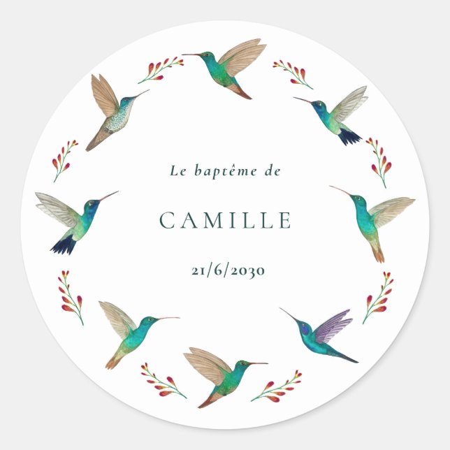 Hummingbird Baptism Classic Round Sticker (Front)