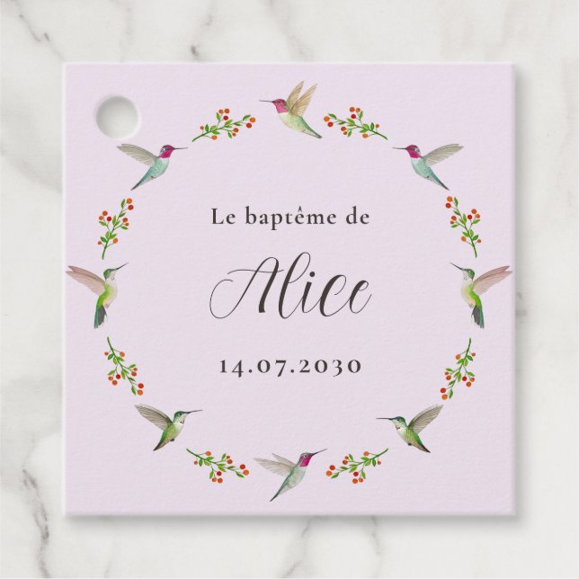 Hummingbird Baptism Favor Tags (Front)
