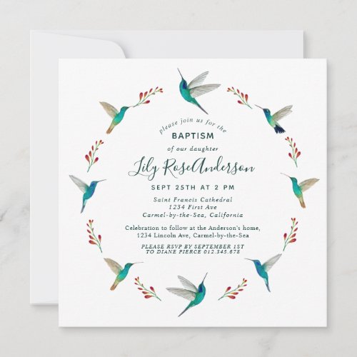 Hummingbird Baptism Invitation