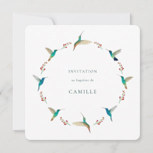 Hummingbird Baptism Invitation with Baby Photo